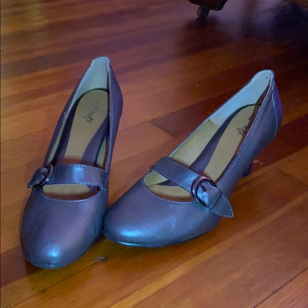 Grey strap heels